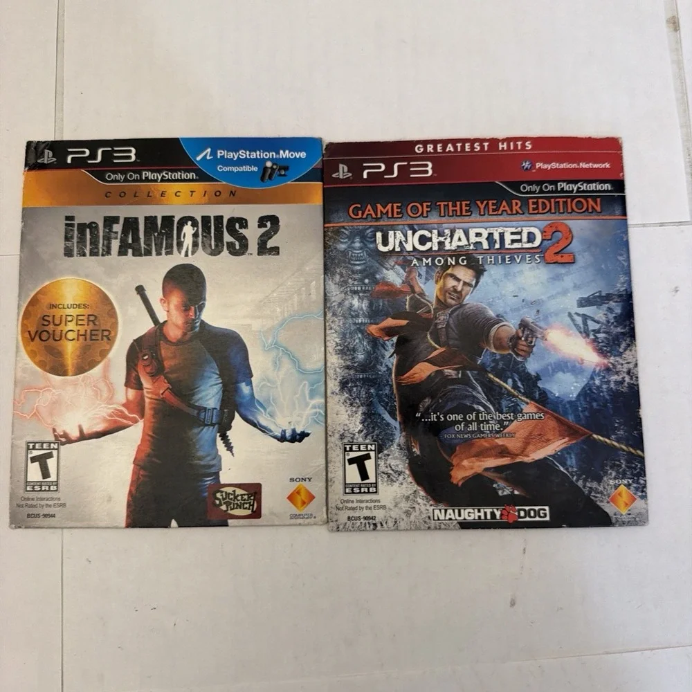 PS3 Infamous 2 Uncharted 2 Sony PlayStation 3 Not For Resale Cardboard Sleeve